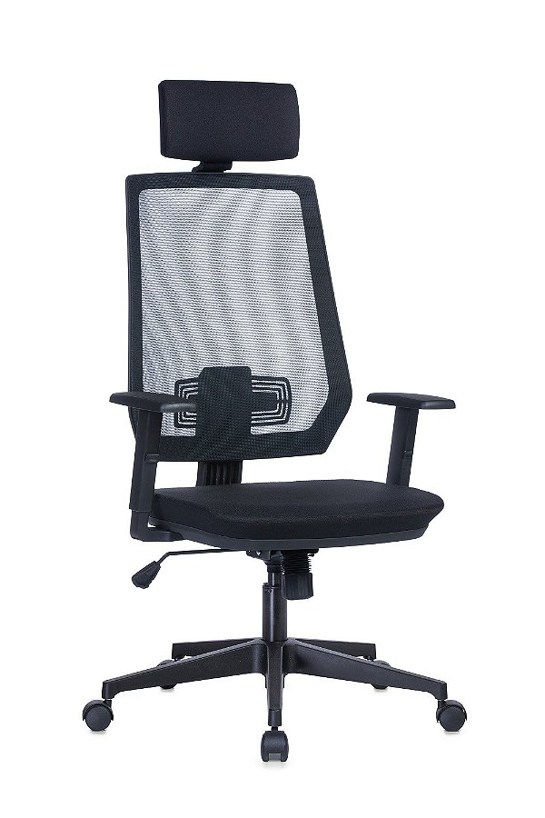 Cadeira de Escritório Presidente Ergonômica com Apoio de Cabeça MultiTela Tecido Preto
