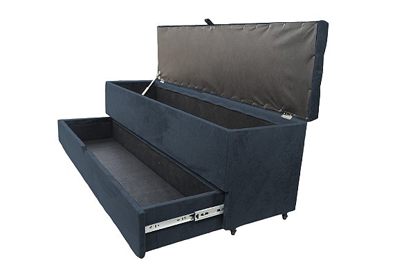 Recamier Puff Baú Sapateira Com Gaveta 1,58 cm Para Cama Box Queen Size - Cinza Chumbo