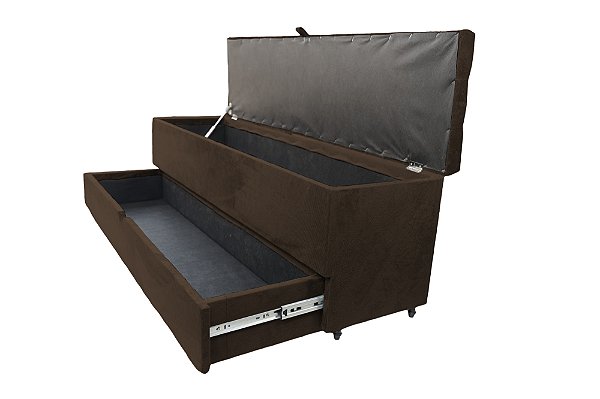 Recamier Puff Baú Sapateira Com Gaveta 1,58 cm Para Cama Box Queen Size - Marrom