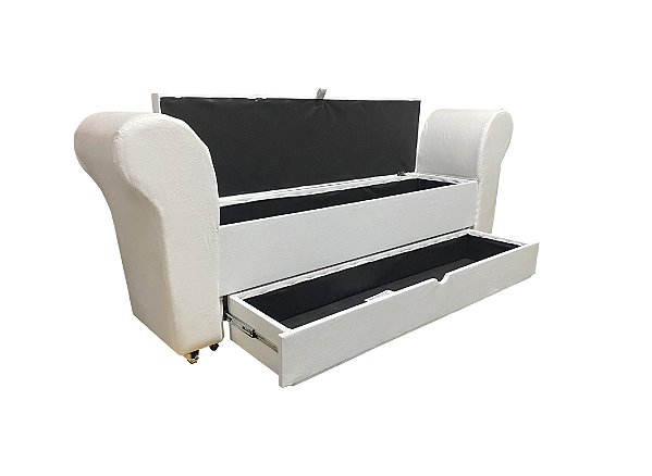 Recamier Puff Baú Sapateira Com Braços e Gaveta 1,58 cm Para Cama Box Queen Size - Branco Corino