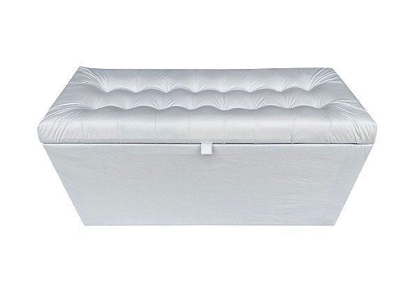 Puff Baú Estofado Retangular 1 Metro Para Sala, Quarto e Recepção - Branco Corino