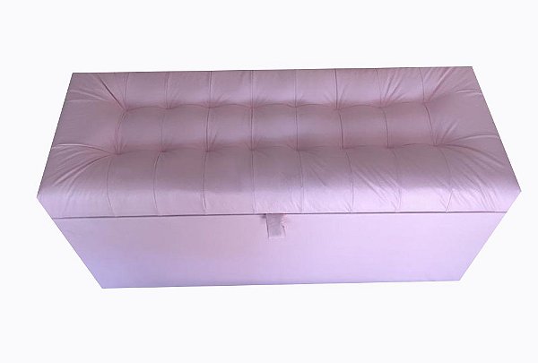 Puff Baú Estofado Retangular 1 Metro Para Sala, Quarto e Recepção - Rosa Claro Corino
