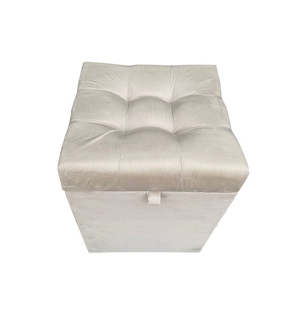 Puff Baú Quadrado Estofado 1 lugar 40x40cm - Creme