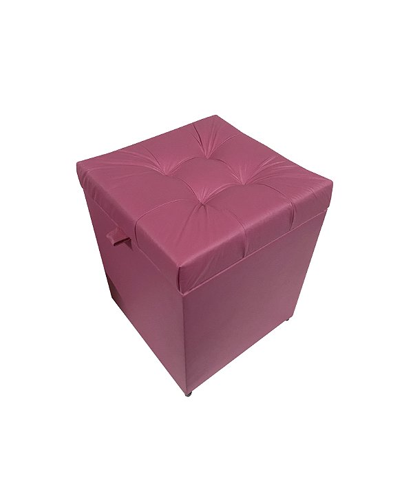 Puff Baú Quadrado Estofado 1 lugar 40x40cm - Rosa Pink Corino