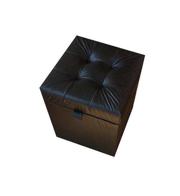 Puff Baú Quadrado Estofado 1 lugar 40x40cm - Preto Corino