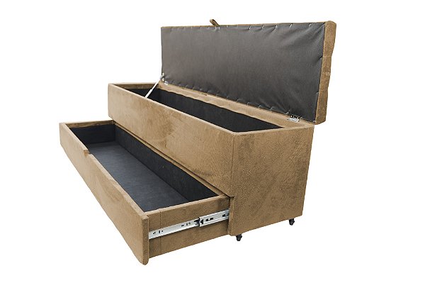Recamier Puff Baú Sapateira Com Gaveta 1,58 cm Para Cama Box Queen Size - Bege Claro