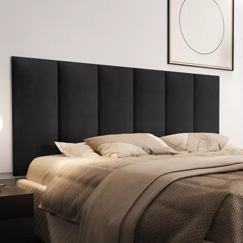 Cabeceira Painel Em Módulos Para Cama Box Padrão 1,38cm Estofada - Preto Suede