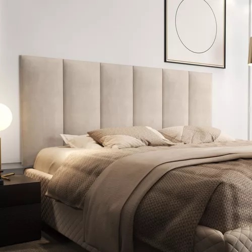 Cabeceira Painel Em Módulos Para Cama Box Queen 1,58cm Estofada  - Creme Suede