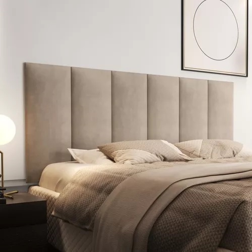 Cabeceira Painel Em Módulos Para Cama Box Queen 1,58cm Estofada - Bege Claro Suede