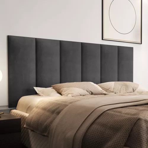 Cabeceira Painel Em Módulos Para Cama Box Queen 1,58cm Estofada - Cinza Escuro Suede
