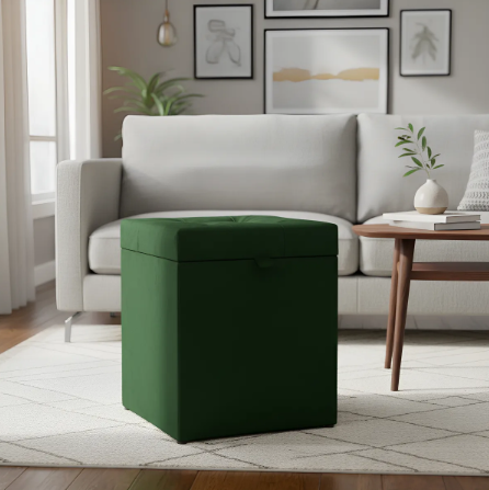 Puff Baú Estofado Quadrado Mari 36cm - Verde