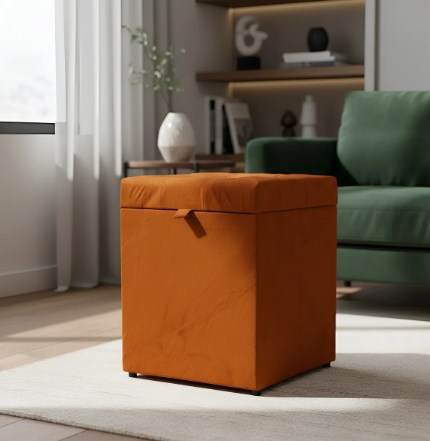 Puff Baú Estofado Quadrado Mari 36cm - Terracota