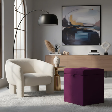 Puff Baú Estofado Quadrado Mari 36cm - Roxo