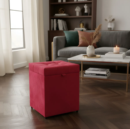 Puff Baú Estofado Quadrado Mari 36cm - Rosa Pink