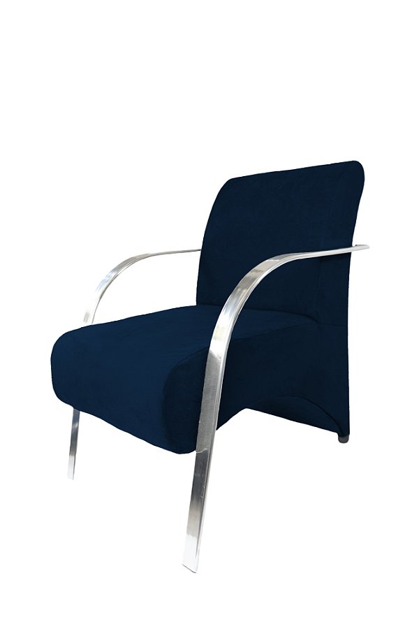 Poltrona Decorativa Com Braços em Alumínio Para Sala, Recepção e Escritórios -  Azul Marinho