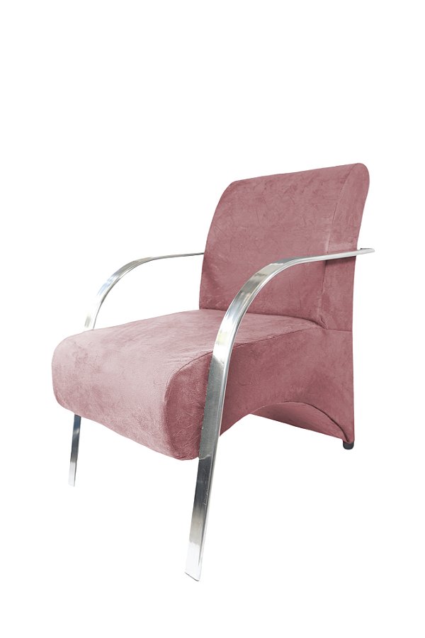 Poltrona Decorativa Com Braços em Alumínio Para Sala, Recepção e Escritórios - Rosa Claro