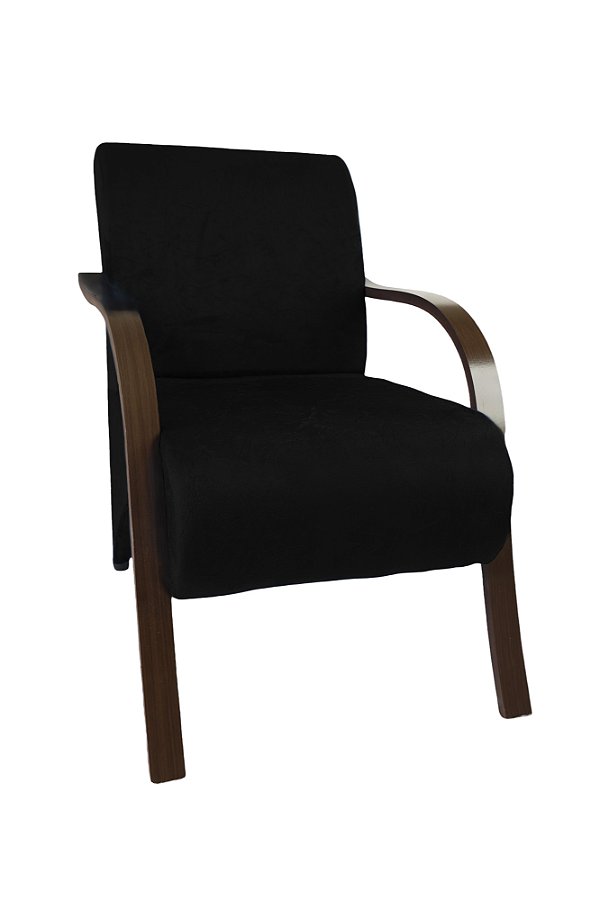 Poltrona Decorativa Com Braços em Madeira Para Sala, Recepção e Escritórios - Preto