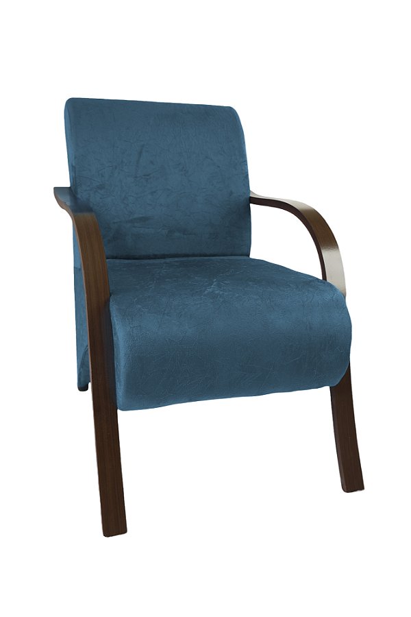 Poltrona Decorativa Com Braços em Madeira Para Sala, Recepção e Escritórios - Azul Aço