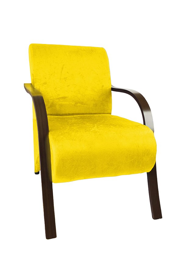 Poltrona Decorativa Com Braços em Madeira Para Sala, Recepção e Escritórios - Amarelo