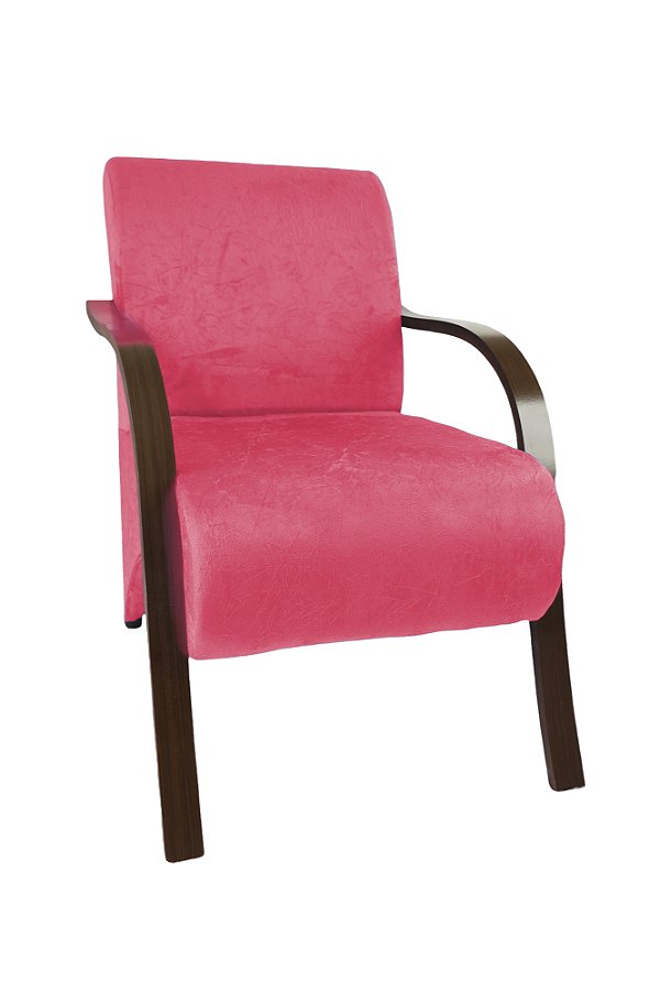 Poltrona Decorativa Com Braços em Madeira Para Sala, Recepção e Escritórios - Rosa Pink
