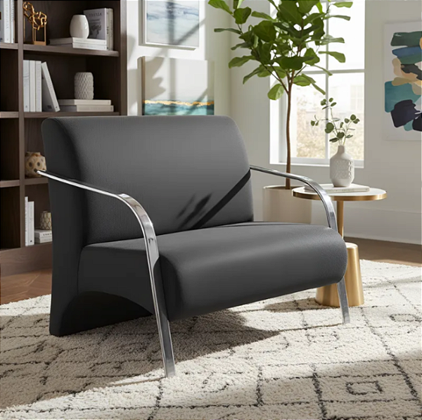 Poltrona Namoradeira 2 Lugares Com Braços em Alumínio Para Sala, Recepção e Escritórios - Cinza Escuro