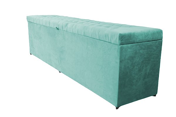 Puff Baú Julia 140 cm Para Cama de Casal Box Padrão  – Azul  Tiffany