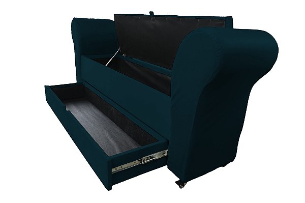 Recamier Puff Baú Sapateira Com Braços e Gaveta 1,58 cm Para Cama Box Queen Size - Azul Marinho