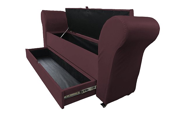 Recamier Puff Baú Sapateira Com Braços e Gaveta 1,58 cm Para Cama Box Queen Size - Rose Escuro