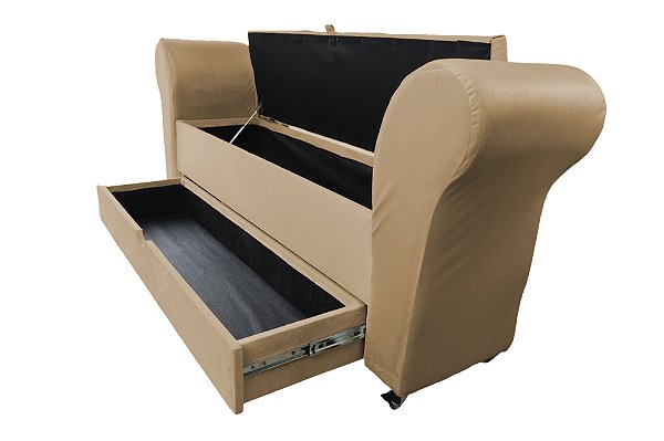 Recamier Puff Baú Sapateira Com Braços e Gaveta 1,58 cm Para Cama Box Queen Size - Bege Claro