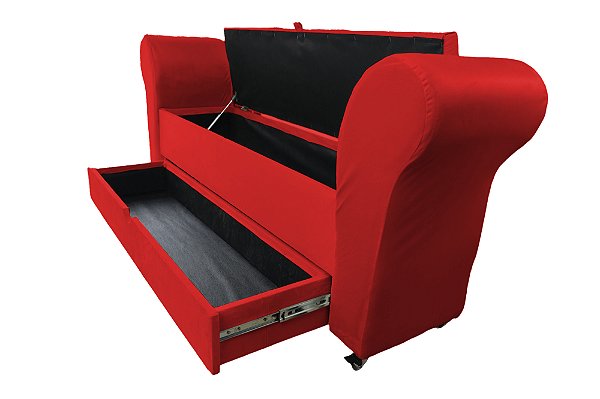 Recamier Puff Baú Sapateira Com Braços e Gaveta 1,58 cm Para Cama Box Queen Size - Vermelho
