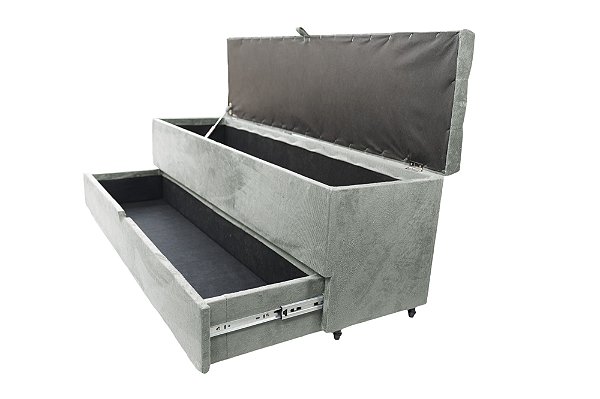 Recamier Puff Baú Sapateira Com Gaveta 1,38cm Para Cama Box Padrão - Cinza Claro