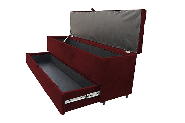Recamier Puff Baú Sapateira Com Gaveta 1,38cm Para Cama Box Padrão - Vinho