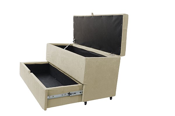 Puff Baú Sapateira com Gaveta Rock 90 para Cama Solteiro - Creme