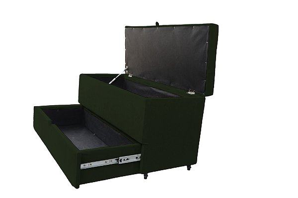 Puff Baú Sapateira com Gaveta Rock 90 para Cama Solteiro - Verde