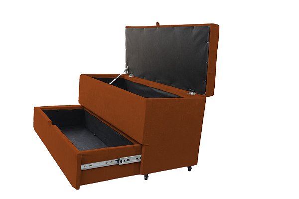 Puff Baú Sapateira com Gaveta Rock 90 para Cama Solteiro - Terracota