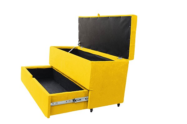 Puff Baú Sapateira com Gaveta Rock 90 para Cama Solteiro - Amarelo