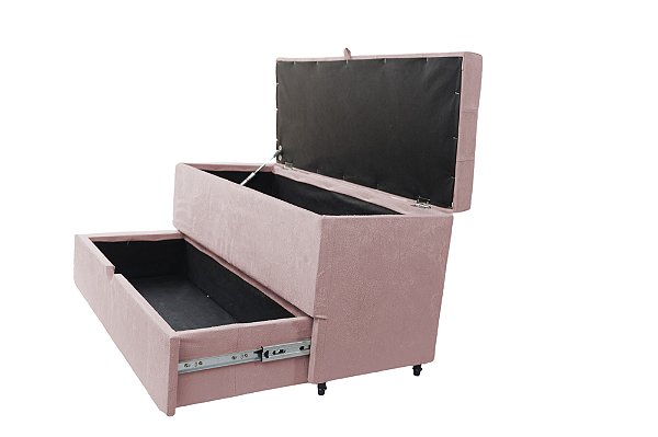 Puff Baú Sapateira com Gaveta Rock 90 para Cama Solteiro - Rose Claro