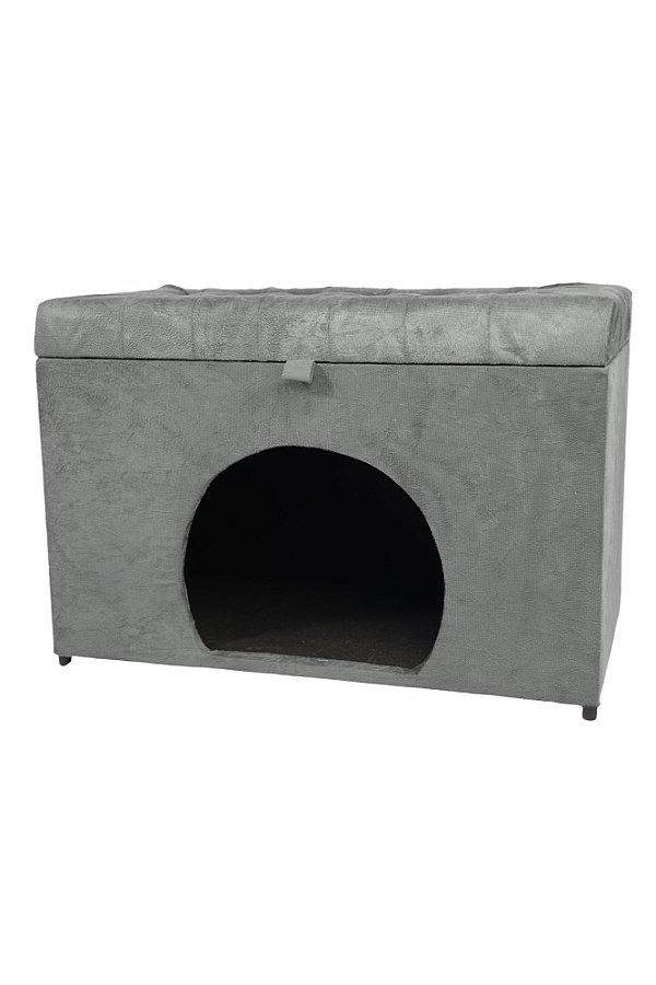 Puff Pet Baú Estofado para Cachorro e Gato - Cinza