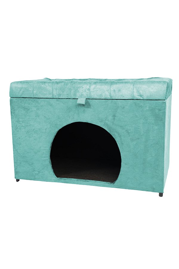 Puff Pet Baú Estofado para Cachorro e Gato - Azul Tiffany