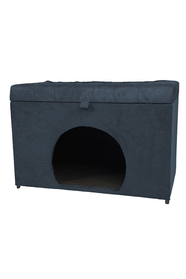 Puff Pet Baú Estofado para Cachorro e Gato - Cinza Escuro
