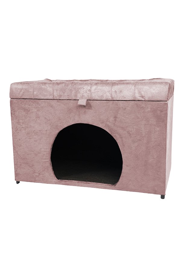 Puff Pet Baú Estofado para Cachorro e Gato - Rose Claro