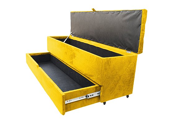 Recamier Puff Baú Sapateira Com Gaveta 1,58 cm Para Cama Box Queen Size - Amarelo
