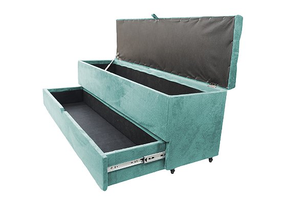 Recamier Puff Baú Sapateira Com Gaveta 1,58 cm Para Cama Box Queen Size - Azul Tiffany