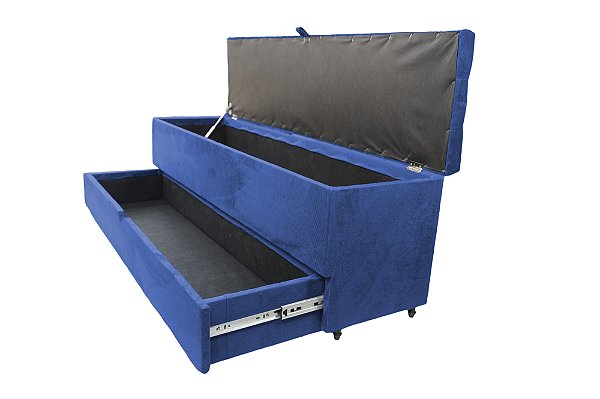 Recamier Puff Baú Sapateira Com Gaveta 1,58 cm Para Cama Box Queen Size - Azul Royal