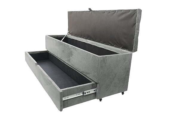 Recamier Puff Baú Sapateira Com Gaveta 1,58 cm Para Cama Box Queen Size - Cinza