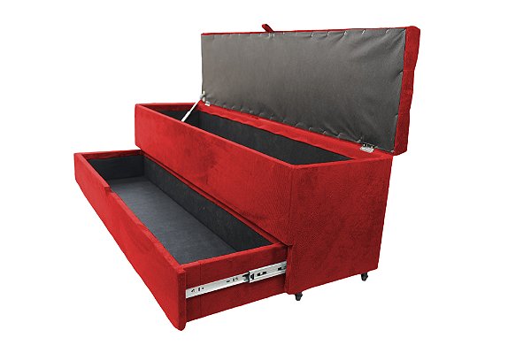 Recamier Puff Baú Sapateira Com Gaveta 1,58 cm Para Cama Box Queen Size - Vermelho