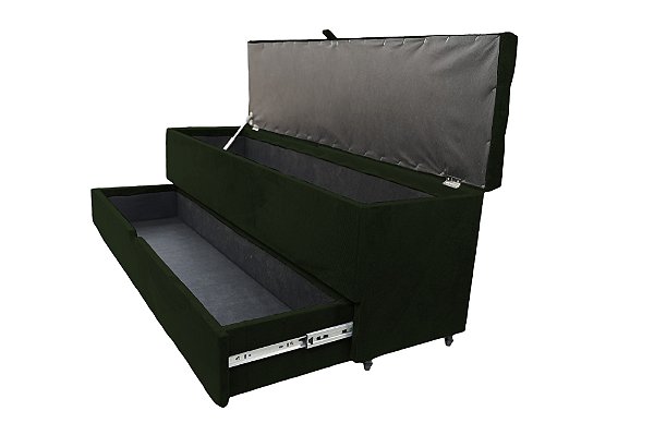 Recamier Puff Baú Sapateira Com Gaveta 1,58 cm Para Cama Box Queen Size - Verde