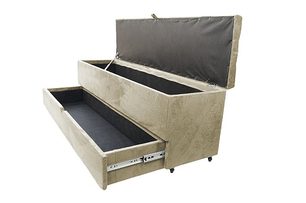 Recamier Puff Baú Sapateira Com Gaveta 1,58 cm Para Cama Box Queen Size - Creme