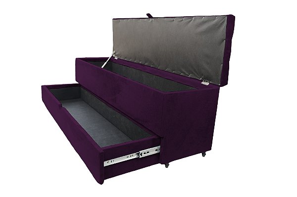 Recamier Puff Baú Sapateira Com Gaveta 1,58 cm Para Cama Box Queen Size - Roxo