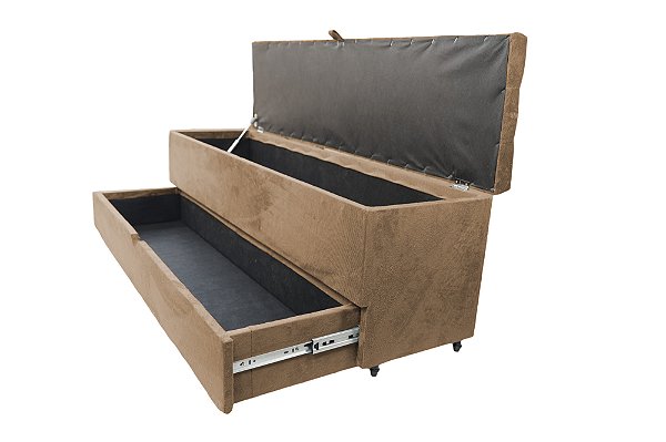Recamier Puff Baú Sapateira Com Gaveta 1,58 cm Para Cama Box Queen Size - Bege Escuro